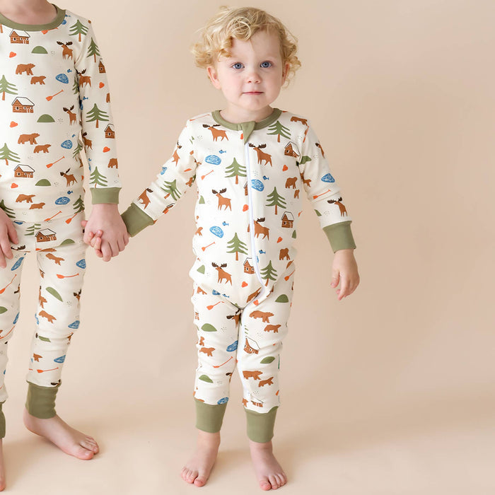 BABY Organic Signature Print '2-Way' Zip Romper - Long Sleeve