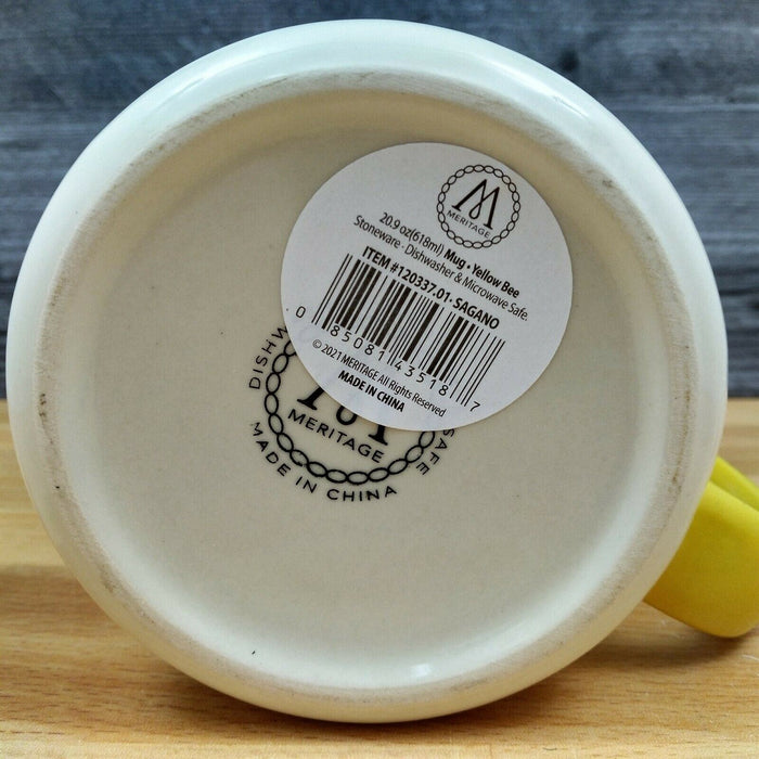 Bee Design Coffee Mug 21oz in Yellow and White 621ml Stoneware Tea Cup