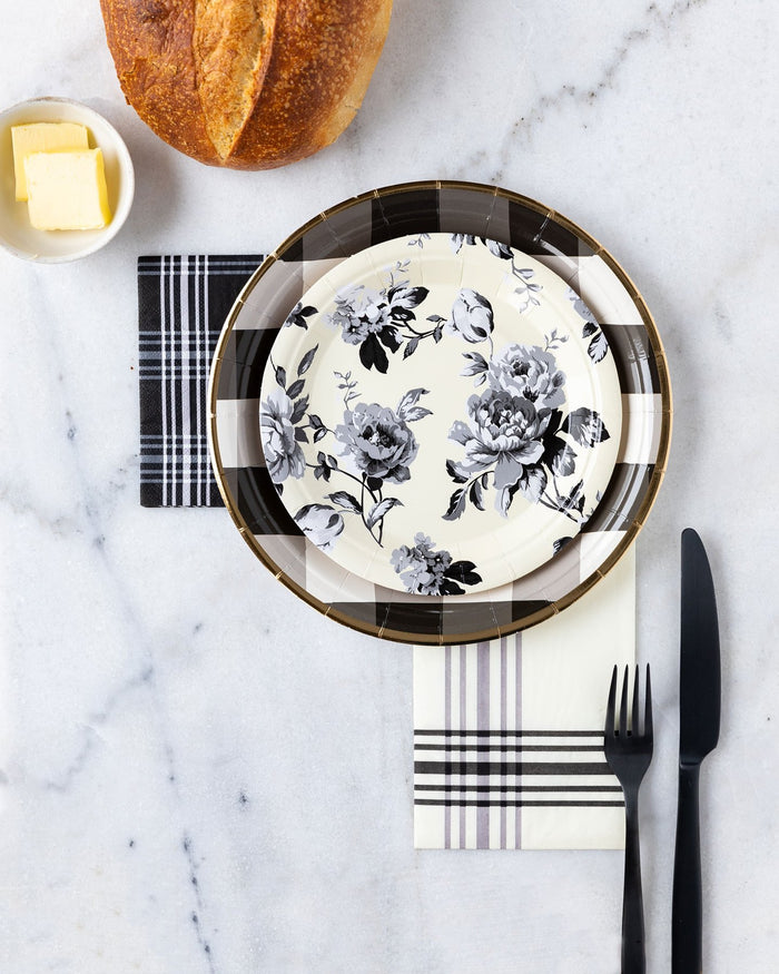 Black Floral Dessert Plates