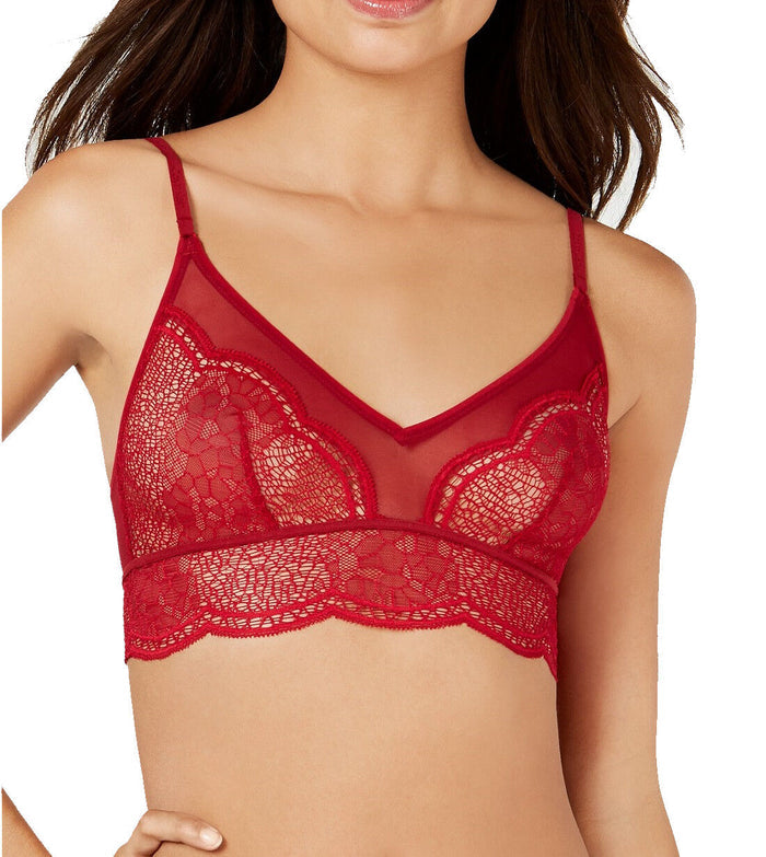 Calvin Klein Women's Ck Black Crackled Lace Unlined Bralette, Ember Blaze, Small