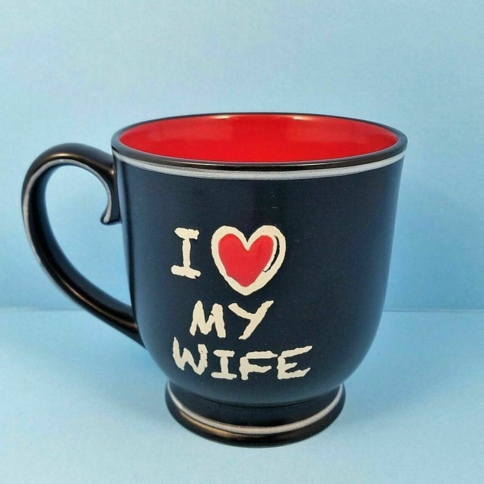 Chalkboard Coffee Mug Cup I Heart My Wife Ceramic Embossed Black Red Blue Sky