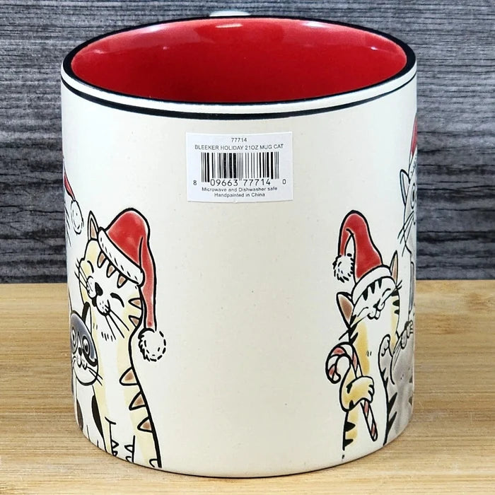 Christmas Cats in Santa Hat Ceramic Mug Blue Sky Ceramic Red Cup Holiday 21oz