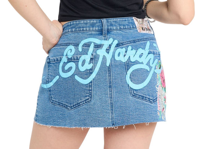 Ed Hardy Diamond Flower Denim Mini Skirt - WEHD6000-19