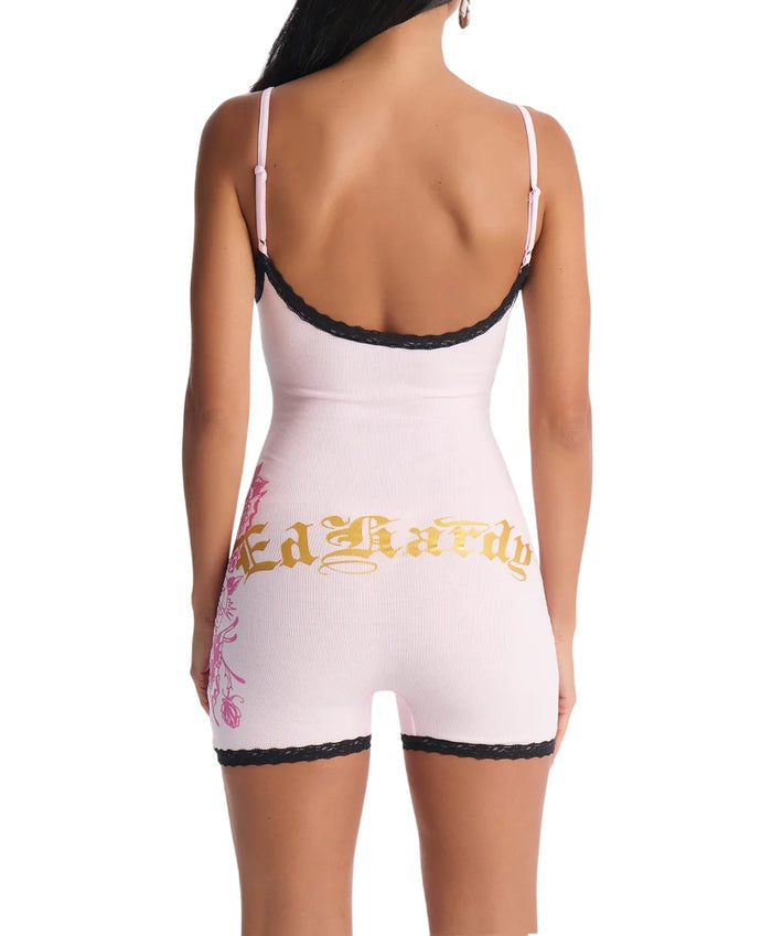 Ed Hardy Panther Roses Lace Sleep Romper - EHW9001-8FN