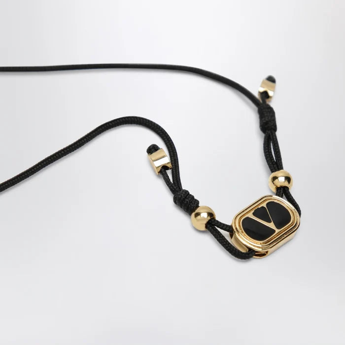 Valentino Garavani - Black cord bracelet with enamelled gold V logo Brand Apparel & Accessories > Jewelry TU