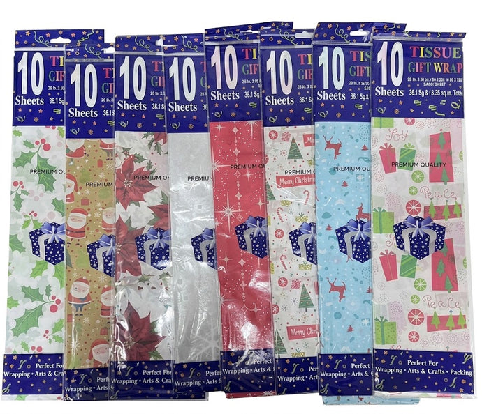 GiftRite Christmas Gift Wrap Tissue Paper, 10-Sheet Pack, 20" x 26", Assorted Patterns, Wholesale