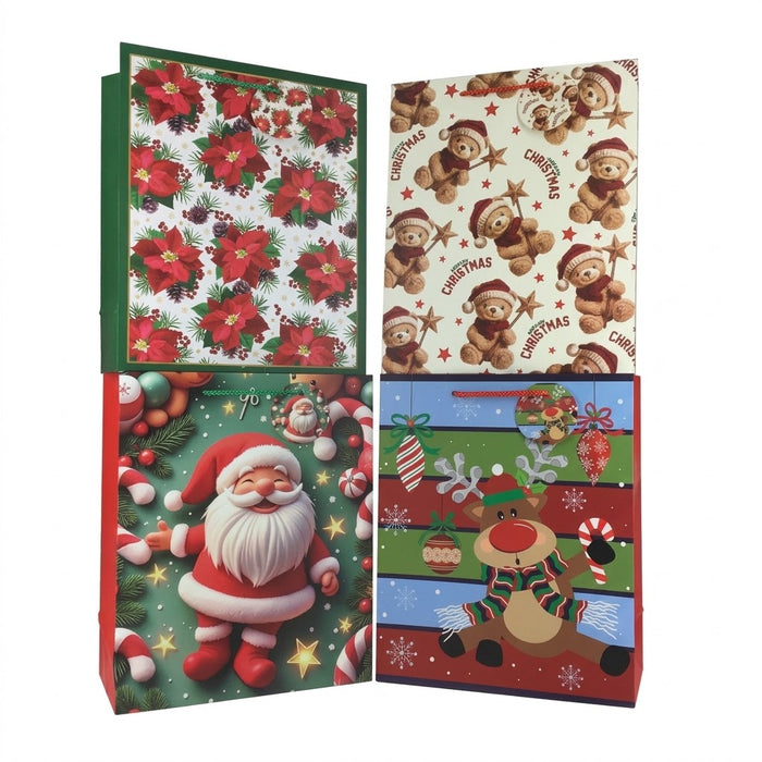 GiftRite Large Christmas Gift Bags, 13" x 10" x 5", Assorted Designs, Wholesale