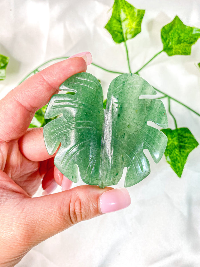 Green Aventurine Monstera Leaf