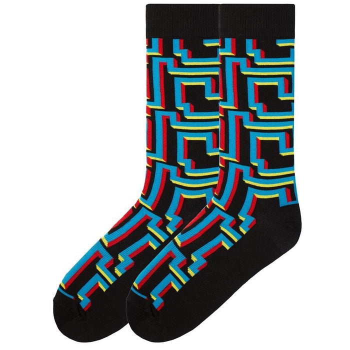 K. Bell Men's 3D Maze Crew Socks One Size Black - KBMS15H097-01