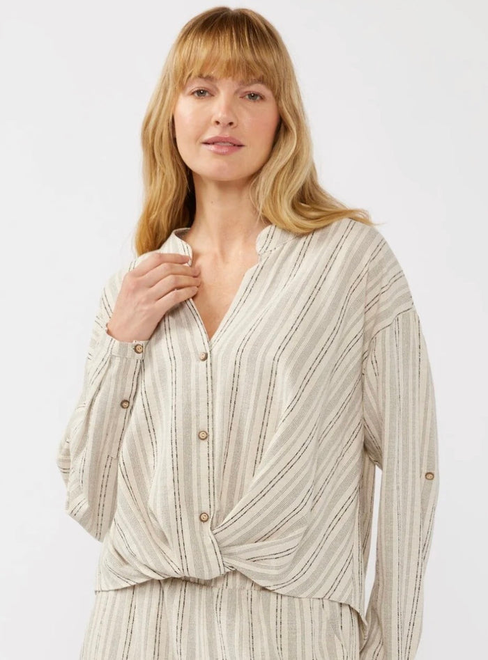 LOVESTITCH Carefree Escape Twist Front Striped Shirt