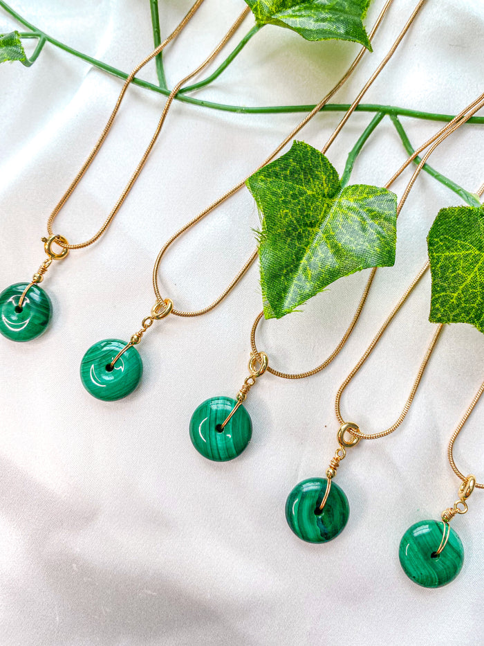 Malachite Donut Pendant Necklace