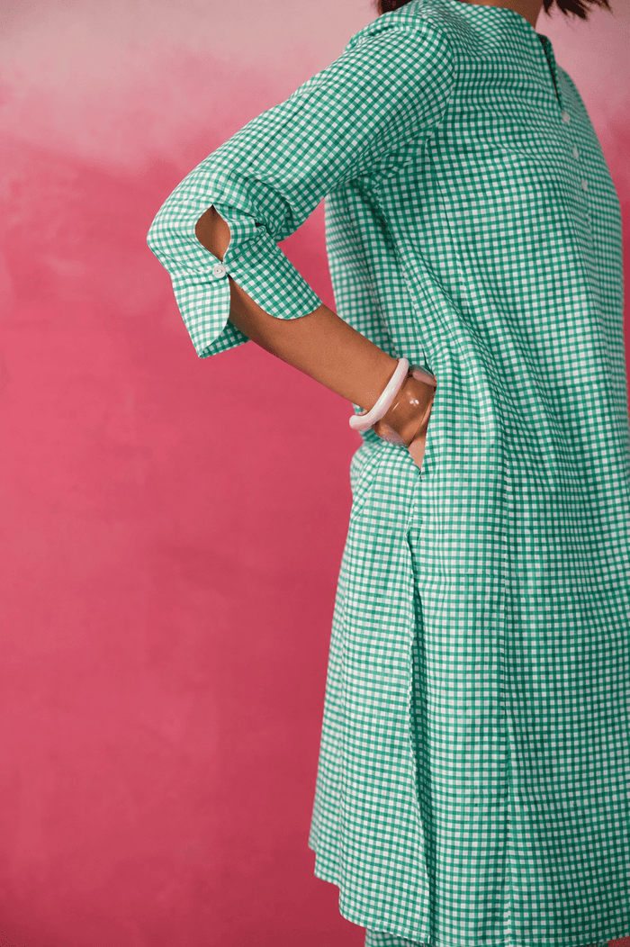 Mint Green Gingham Check Printed Cotton Co-ord Set - Tara-C-Tara