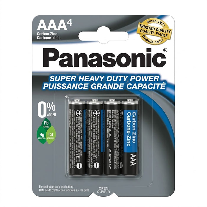 Panasonic Super Heavy Duty Power AAA Carbon Zinc Batteries, 4-Pack, Wholesale