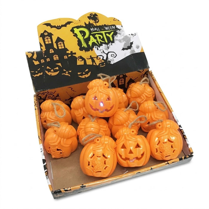 Partyrite Hanging LED Light-Up Mini Pumpkin Ornaments (12-Count Display Box), Jute Hanger | Wholesale