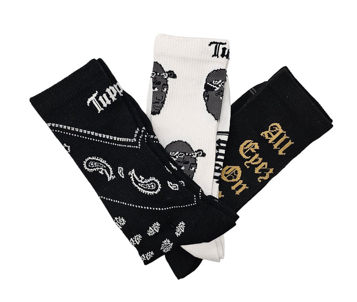 PERRI'S SOCKS Men's Tupac Black Bandana Socks 3 Pair - TUC370