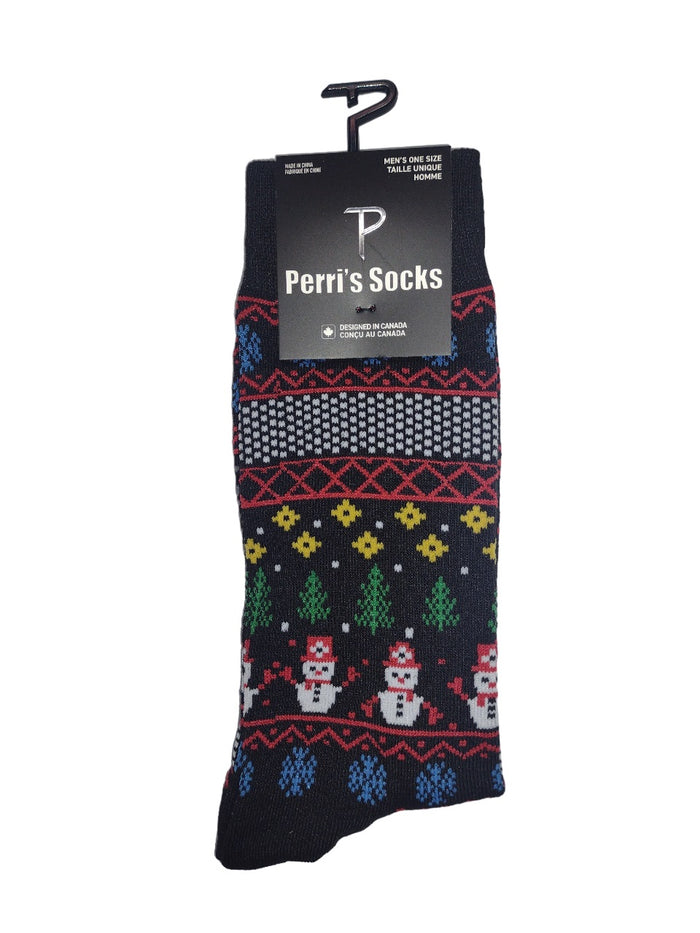 PERRI'S SOCKS Novelty Christmas Snowman Crew, Black - PSE128-001, O/S