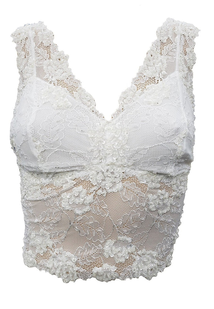 PJ Harlow Colette Lace Hand Beaded Sleeveless Crop Top