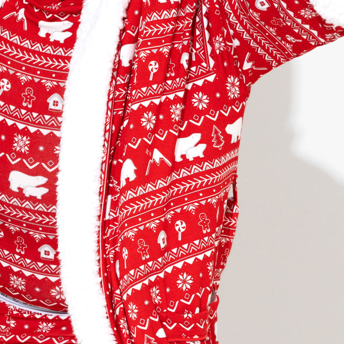 Polar Isle Red Bamboo Adult Sherpa Robe