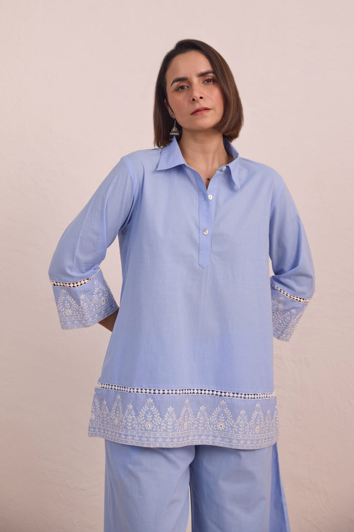 Powder Blue Embroidered Co - ord Set - Tara - C - Tara