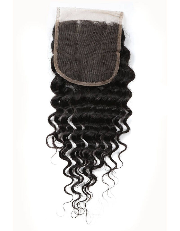 natural black deep wave human hair with 4x4 lace closure