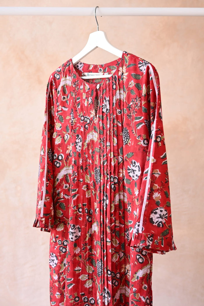 Red Floral Printed Kurta - Tara - C - Tara