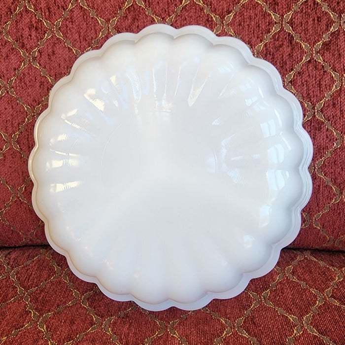 Round Milk Glass Divided Serving Dish Gold Trim Scalloped Edge Design