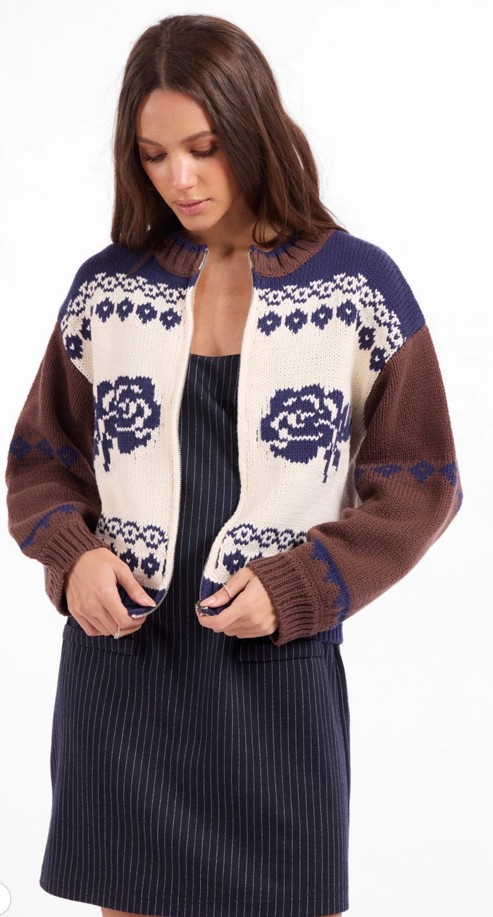 SAGE THE LABEL SWEET ROSE
JACQUARD ZIP SWEATER JACKET