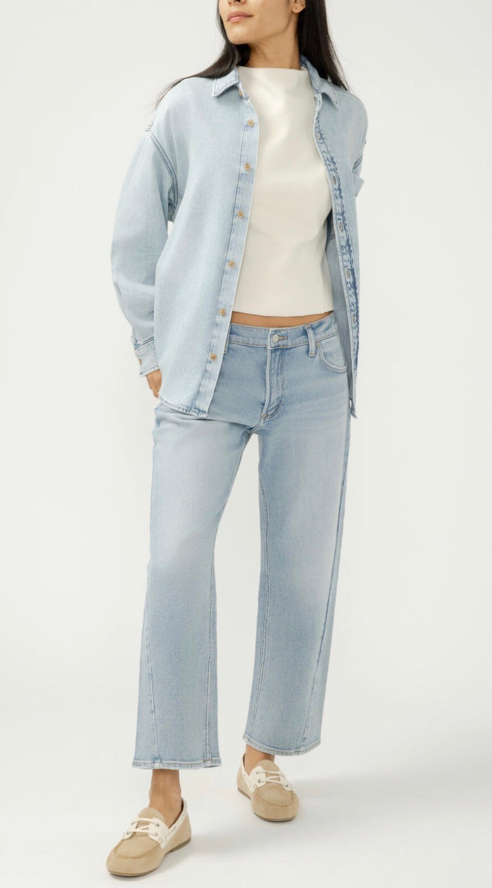 SILVER Relaxed Button-Up Beach Shirt -Moonstone