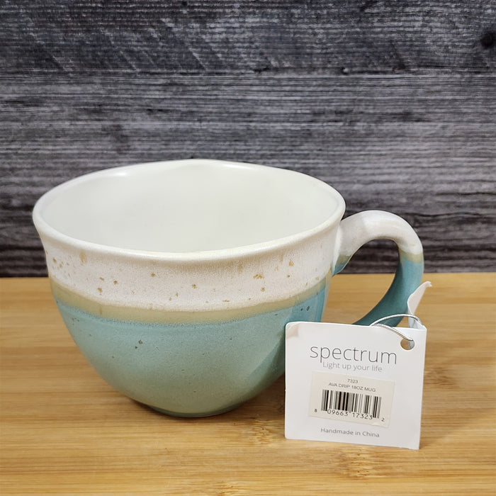 Teal and White Drip Coffee Mug Tea Cup White Inside by Blue Sky 18oz