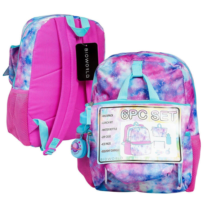 Tie Dye Backpack 6 Piece Set with Lunch Bag Ice Pack Zipper Case 16" Book Bag