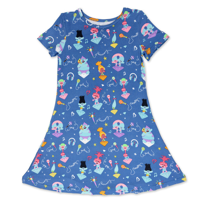 Trolls Music Valentine's Bamboo Girls' Short Sleeve Dress