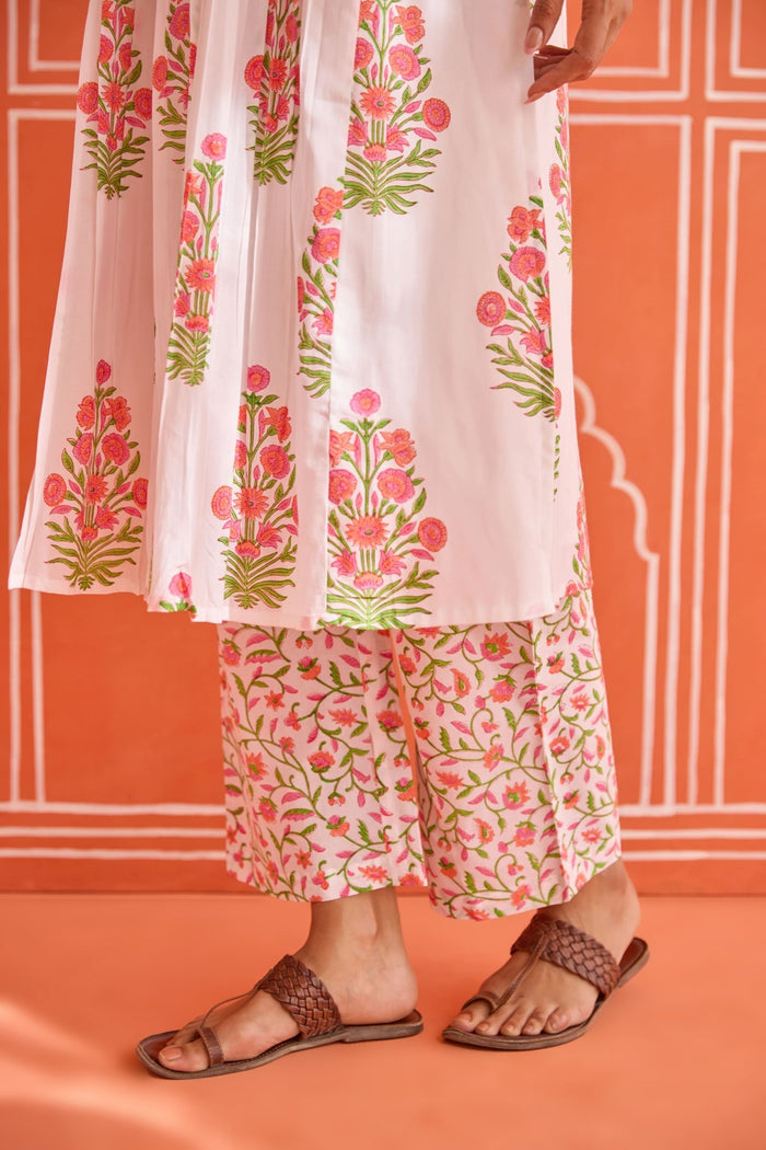 White Floral Hand Block Printed Co-ord Set - Tara-C-Tara
