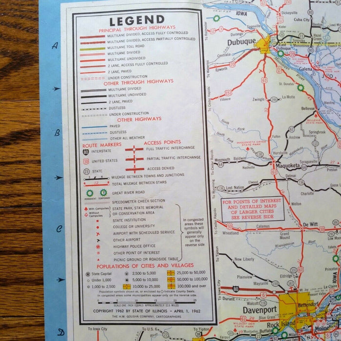 1962 Official Illinois State Highway Transportation Travel Road Map