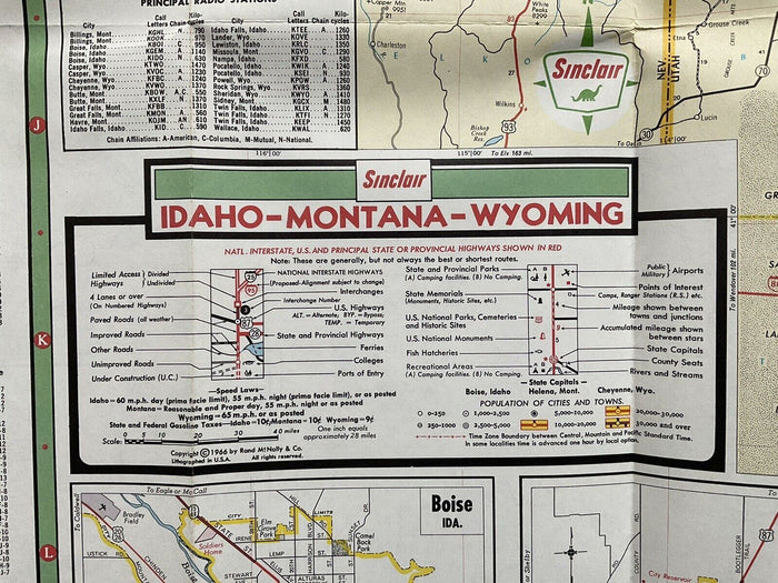 1966 Idaho Montana Wyoming  Sinclair Highway Transportation Travel Road Map