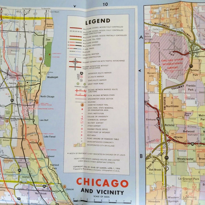 1966 Official Illinois State Highway Transportation Travel Road Map