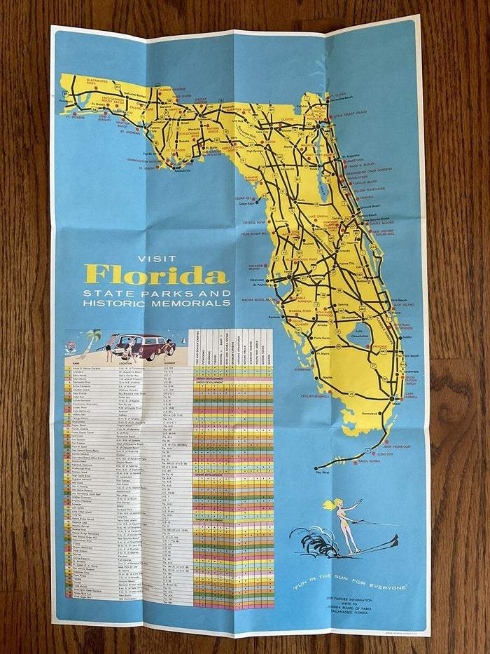 1968 Official Florida State Parks Vacation Road Map with Cities
