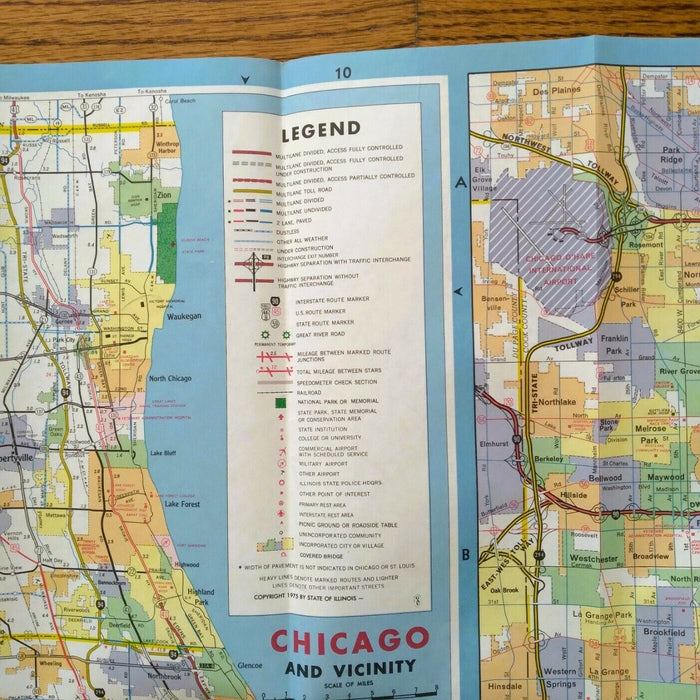 1975 Official Illinois State Highway Transportation Travel Road Map
