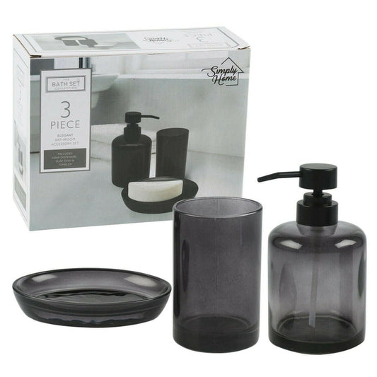 3 Piece Glass Bathroom Accessory Set Black by Simply Home