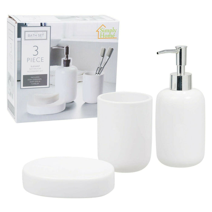 3 Piece White Porcelain Bathroom Accessory Set by Simply Home