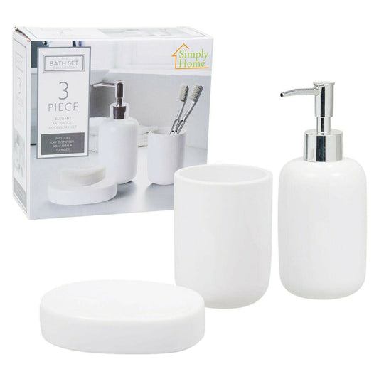 3 Piece White Porcelain Bathroom Accessory Set by Simply Home