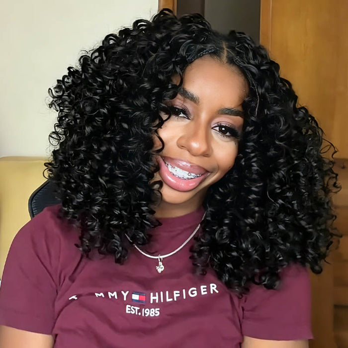 4 Packs $134| QVR Bouncy Curly Crochet Hair Natural Black Machine Made Feather Human Hair Extension