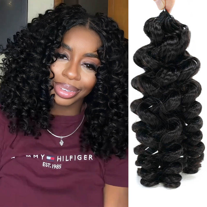 4 Packs $134| QVR Bouncy Curly Crochet Hair Natural Black Machine Made Feather Human Hair Extension