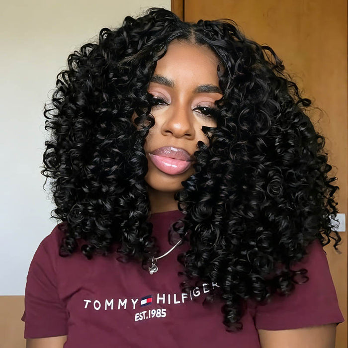4 Packs $134| QVR Bouncy Curly Crochet Hair Natural Black Machine Made Feather Human Hair Extension