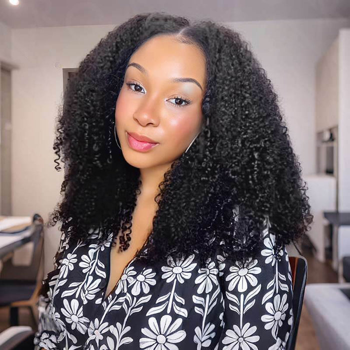 4 Packs $134| QVR Burmese Kinky Curly Crochet Hair Natural Black Machine Made Feather Human Hair Extension