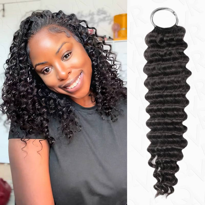 4 Packs $134| QVR Deep Wave Crochet Hair Natural Black Machine Made Feather Human Hair Extension