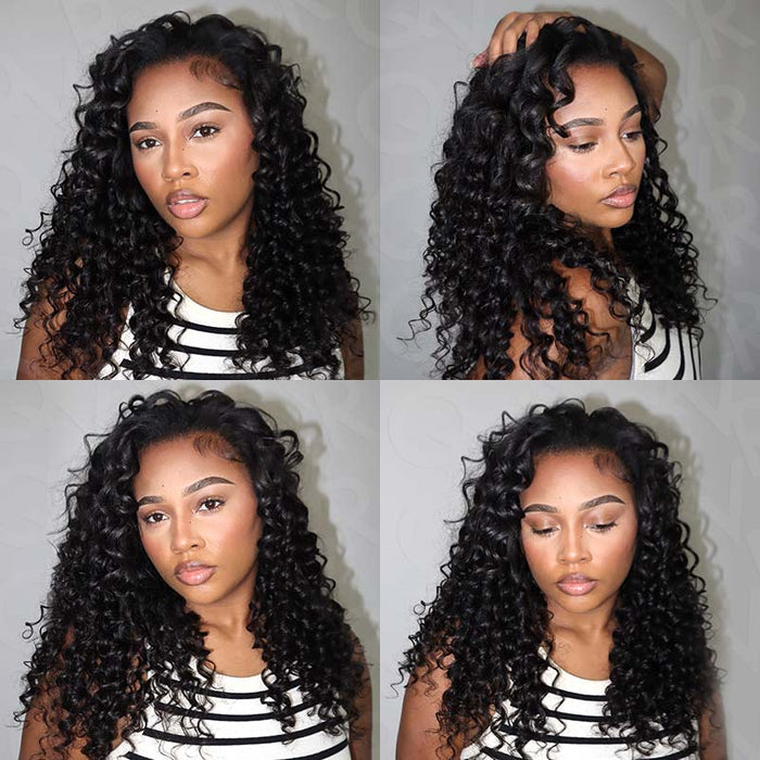 4 Packs $134| QVR Deep Wave Crochet Hair Natural Black Machine Made Feather Human Hair Extension