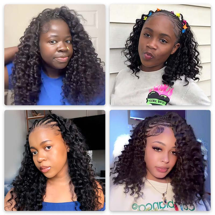 4 Packs $134| QVR Deep Wave Crochet Hair Natural Black Machine Made Feather Human Hair Extension