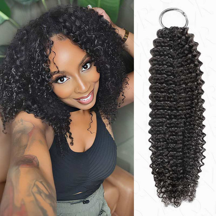 4 Packs $134| QVR Small Kinky Curly Crochet Hair Natural Black Machine Made Feather Human Hair Extension