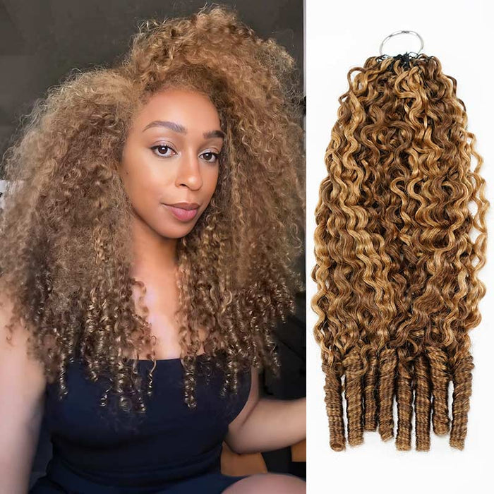 50% OFF丨Burmese Curly Feather Crochet Hair Highlight #P4/27 Machine Made Human Hair Extensions