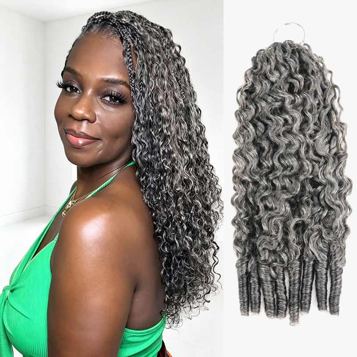 50% OFF丨Burmese Curly Feather Crochet Human Hair Salt&Pepper Machine Made Crochet Weave Hair Extensions